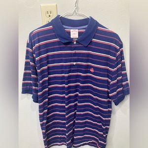 Brooks Brothers striped cotton polo - large - navy/salmon/white colored